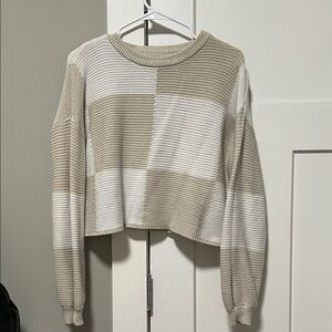 moon & madison Beige and White Striped Sweater